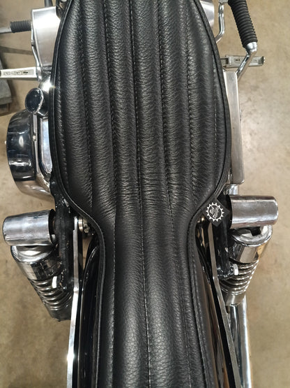 Swing arm chopper cobra seat Black Leather Front to Back Pleates for Panhead and Shovelhead frames