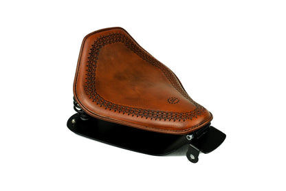Seat & Mounting Kit for 2010-2022 Sportster with 10x13 Snub Hand Tooled Seat Gel Tan