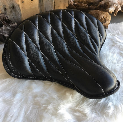 Black Leather Diamond Pleat Fade Tractor Seat 15x14